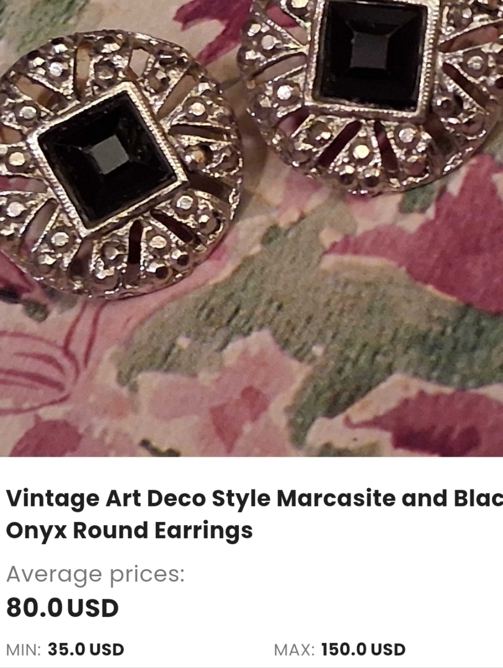 Onyx Black and Silver Marcasite Round Drop Earrings